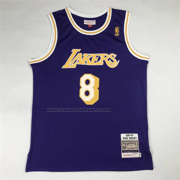 Maglia Los Angeles Lakers Kobe Bryant No 8 Autentico 1996-97 Viola